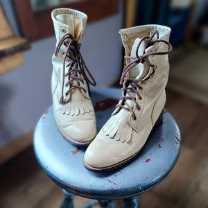 Ivory Creme lace -up Roper Fringe Riding Boots Justin